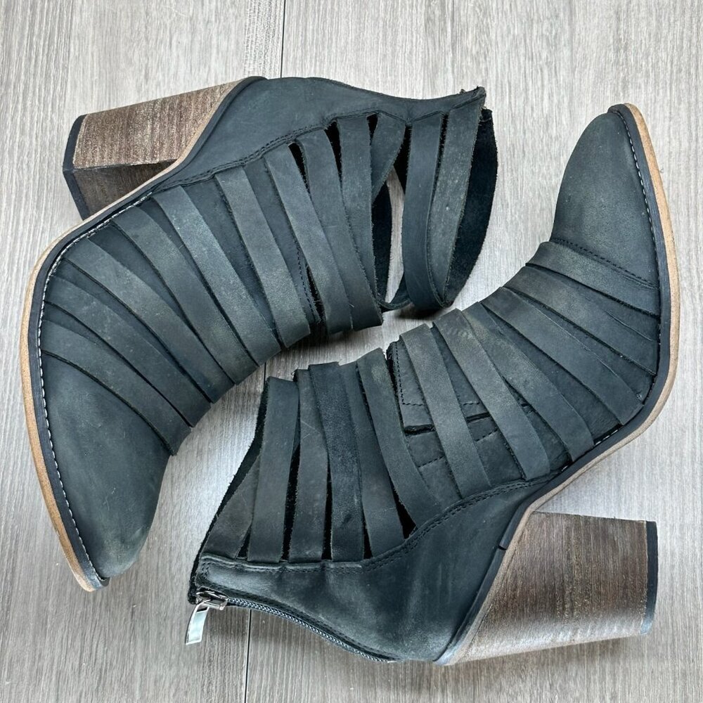 Free People Hybrid Ankle Booties Womens 39 Strappy Leather Zip Block Heel Black - Picture 7 of 12